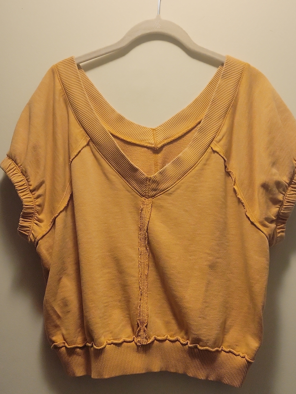 Pilcro Short Sleeve V-Neck Crop Top - Muted Peach/Mustard